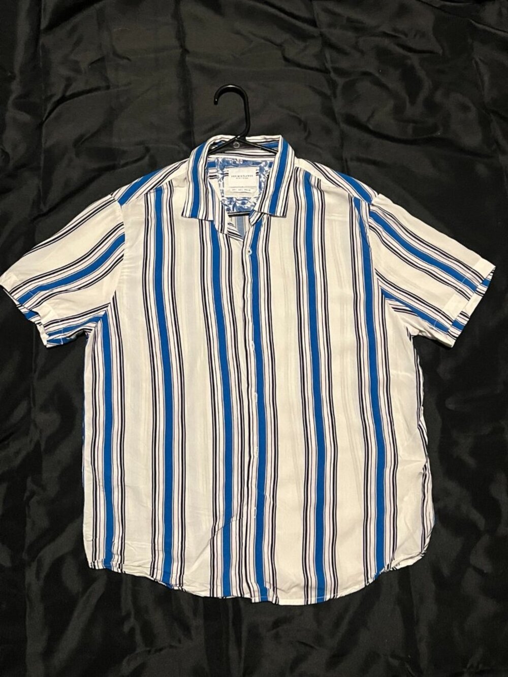 Denim & Flower Ricky Singh Button-Up Shirt Size L Blue White Striped SS Shirt